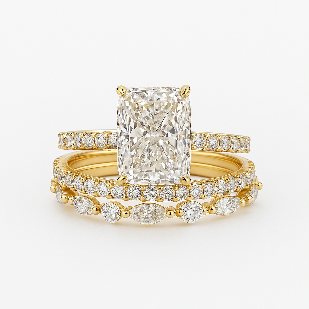 Jaily 3PC Bryllupsring Sæt | Hvidguld 18k