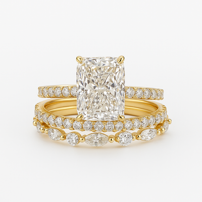 Jaily 3PC Bryllupsring Sæt | Hvidguld 18k
