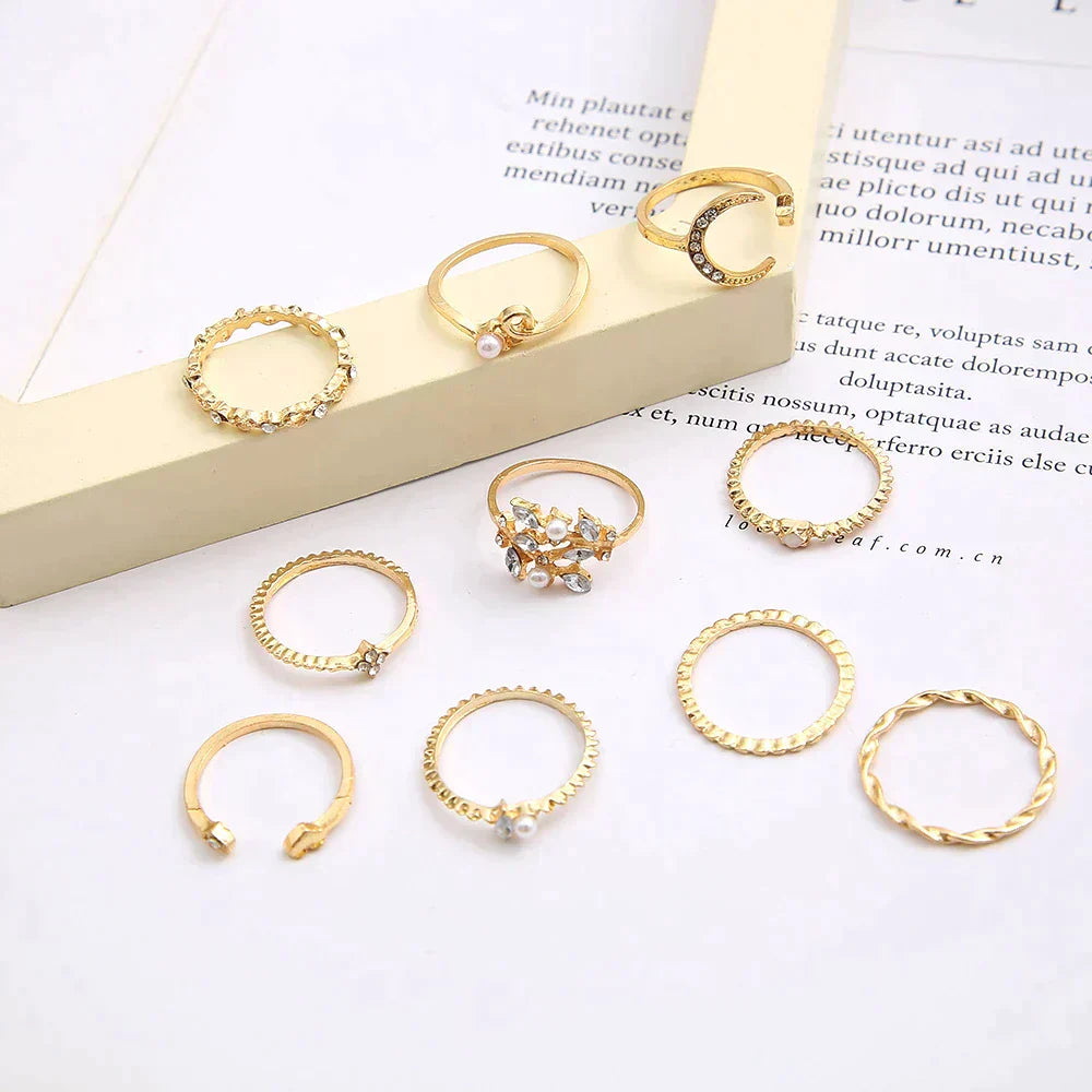 10 Pakke af Bohemian Sølv & Guld Ringe