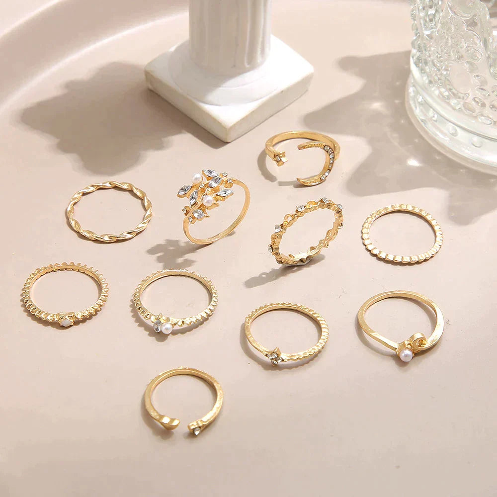 10 Pakke af Bohemian Sølv & Guld Ringe