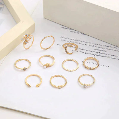 10 Pakke af Bohemian Sølv & Guld Ringe