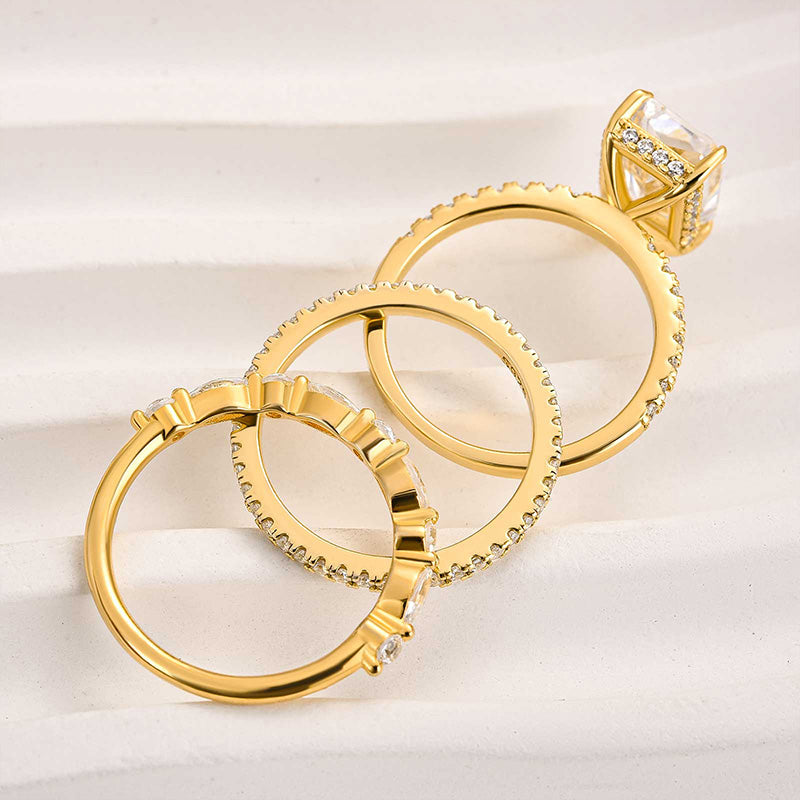 Jaily 3PC Bryllupsring Sæt | Hvidguld 18k