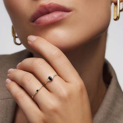 Sort Spinel Baguette Ring | Guld 14k - DK