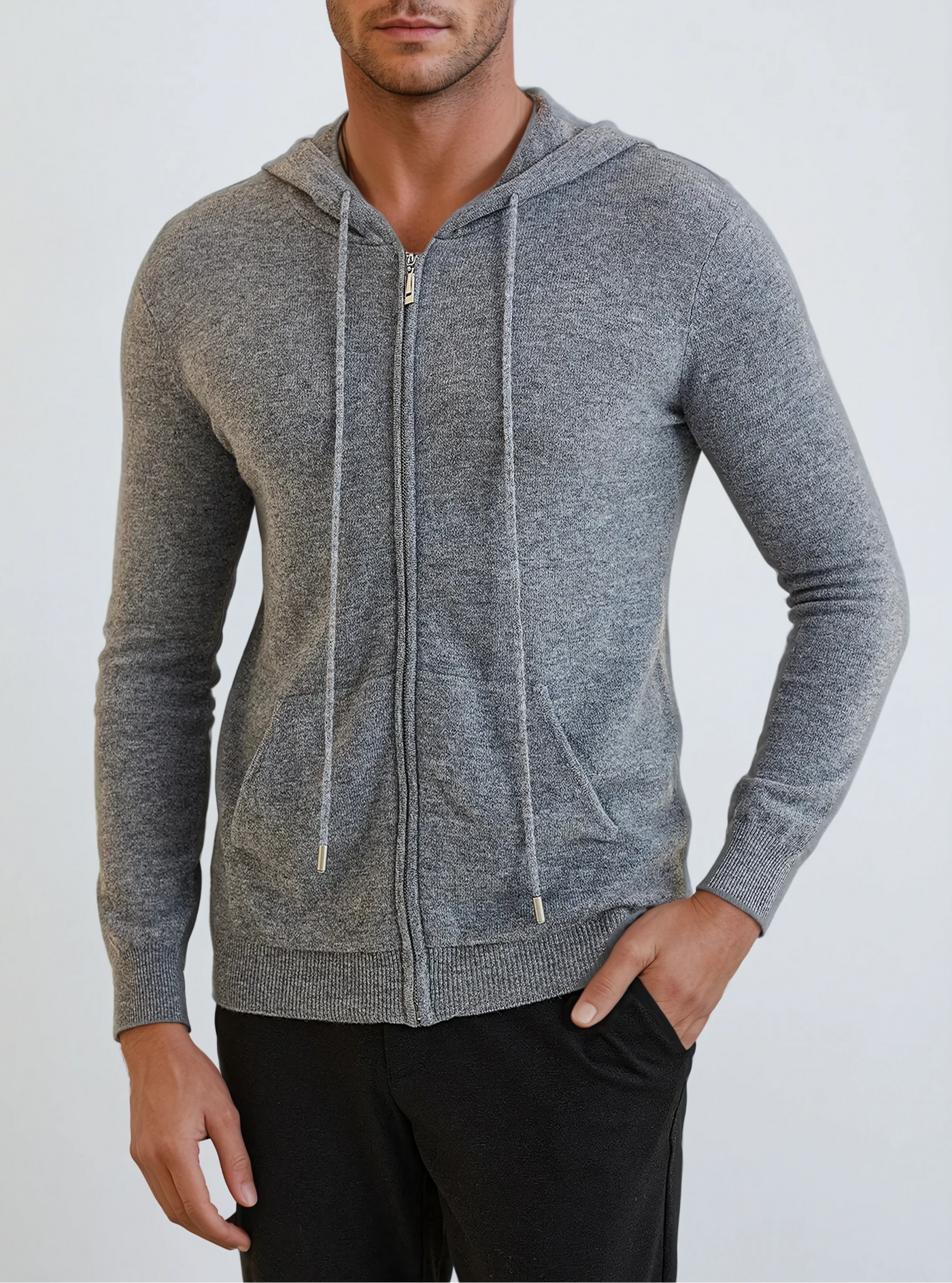 Cashmere Knit Zip Vest - Mørkegrå
