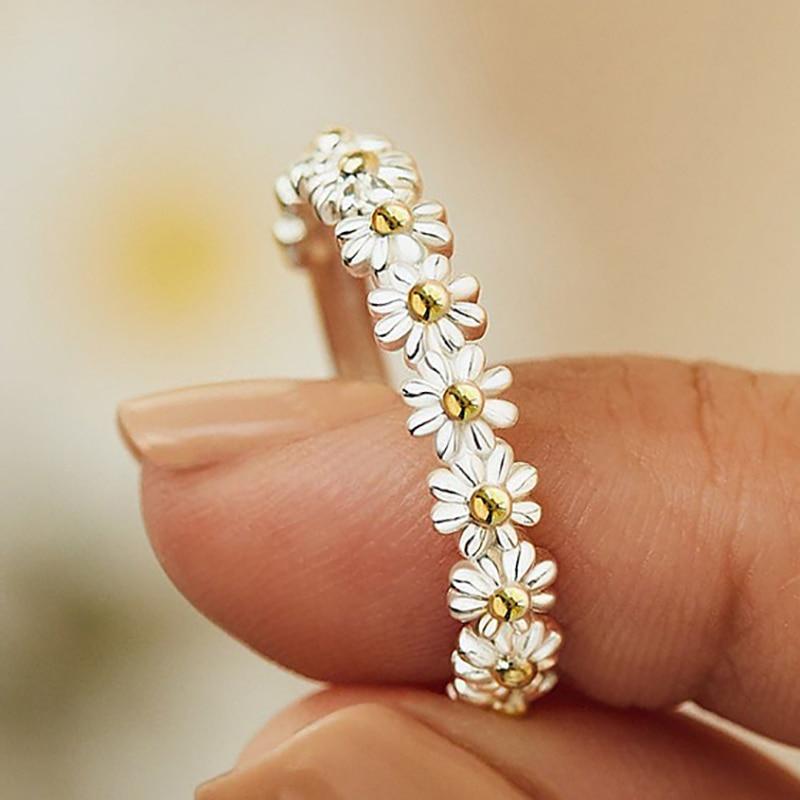 Justerbar Sølv Marguerite Ring Håndemaljeret - DK
