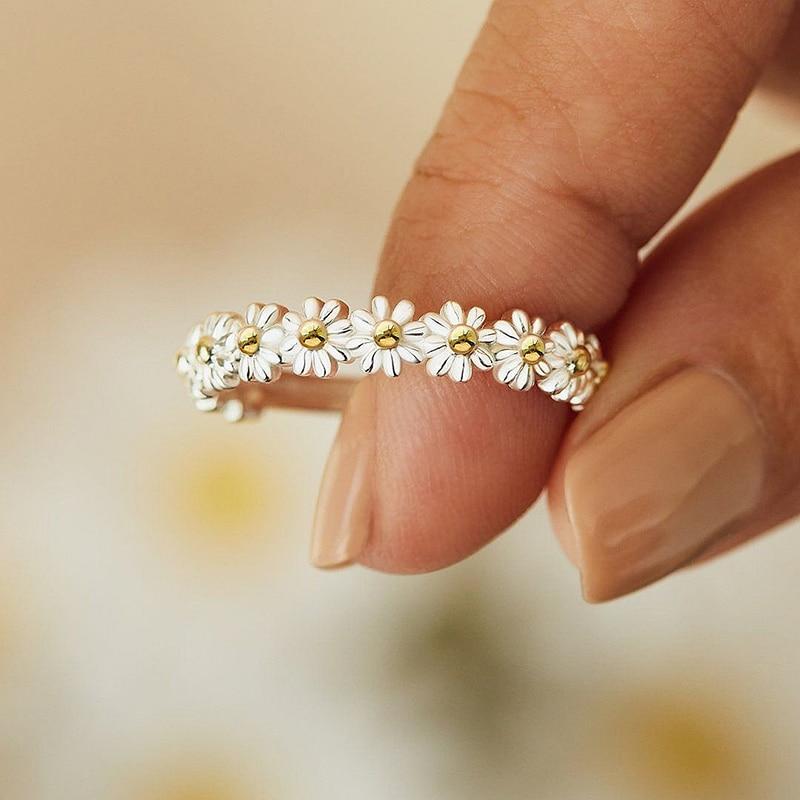 Justerbar Sølv Marguerite Ring Håndemaljeret - DK