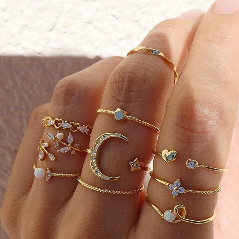 10 Pakke af Bohemian Sølv & Guld Ringe