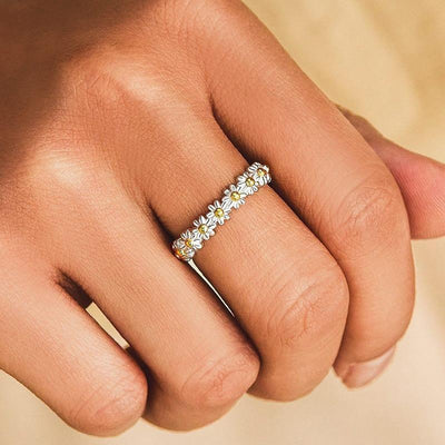Justerbar Sølv Marguerite Ring Håndemaljeret - DK