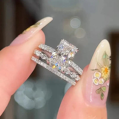 Jaily 3PC Bryllupsring Sæt | Hvidguld 18k