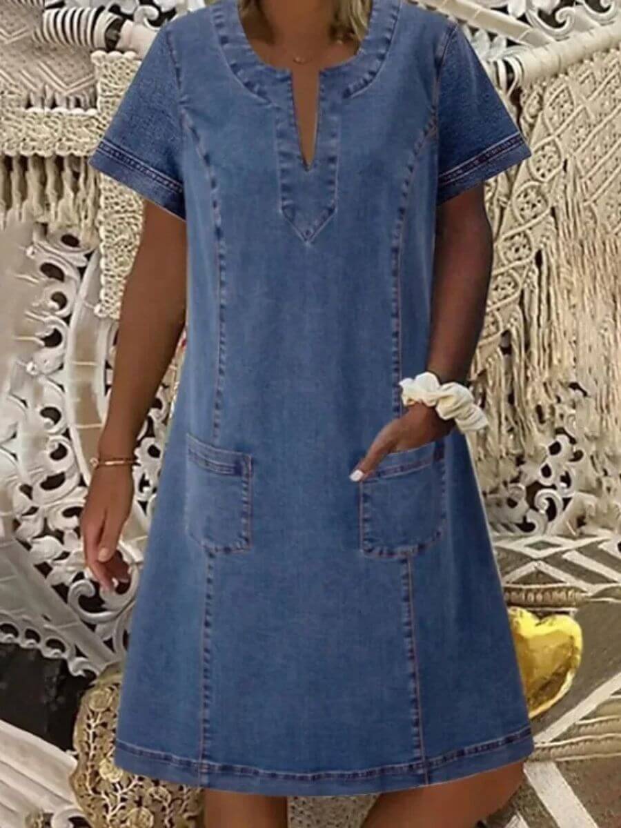 Sophia | Sommer Denim Kjole med V-hals