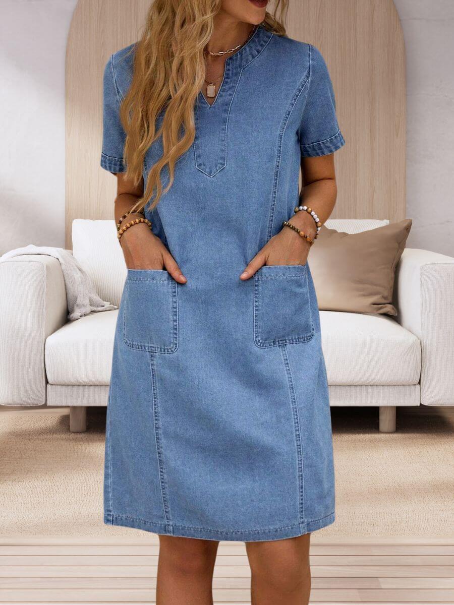 Sophia | Sommer Denim Kjole med V-hals