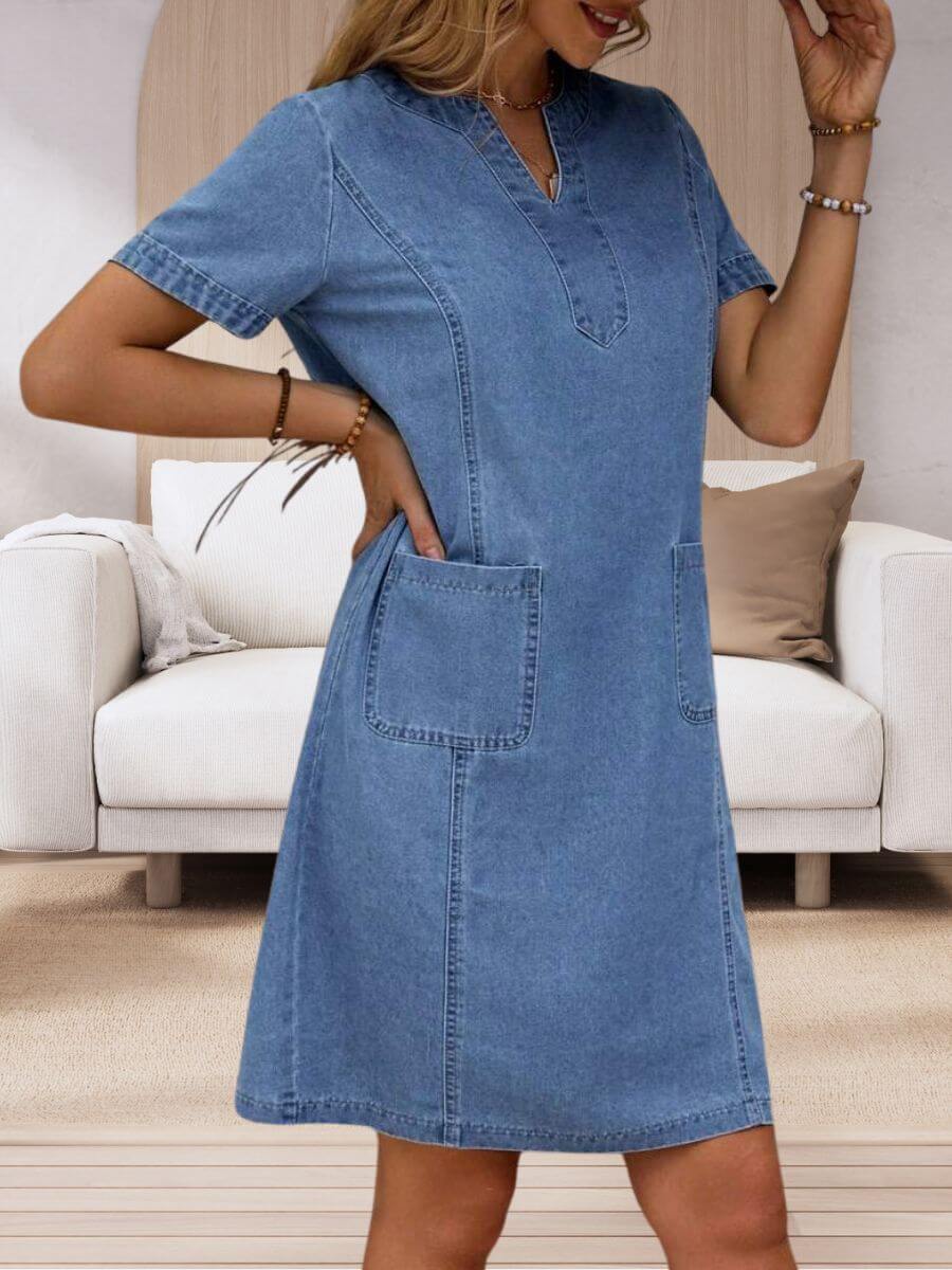 Sophia | Sommer Denim Kjole med V-hals