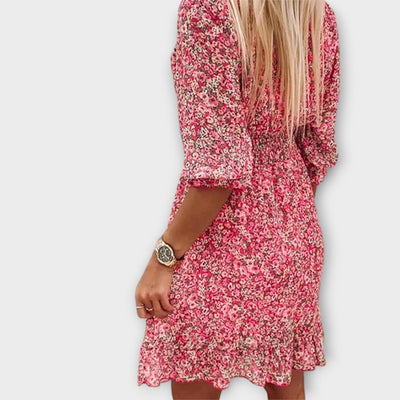 Isabelle | Blomster Midi Kjole med Elegant Flair