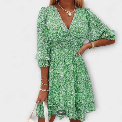 Isabelle | Blomster Midi Kjole med Elegant Flair