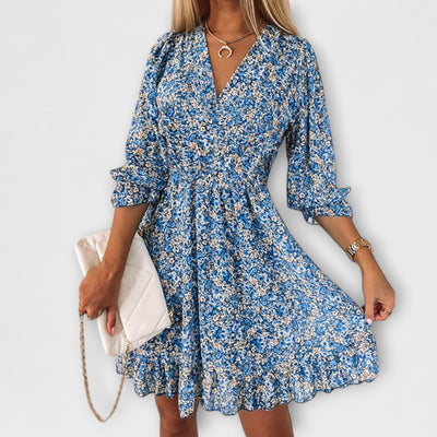 Isabelle | Blomster Midi Kjole med Elegant Flair