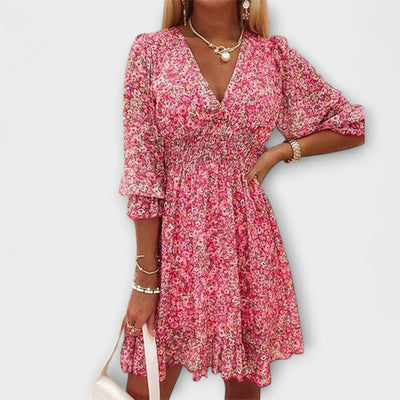 Isabelle | Blomster Midi Kjole med Elegant Flair
