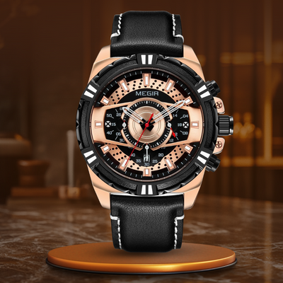 Luksus Kvarts Chronograph Militær Sport Læder Ur
