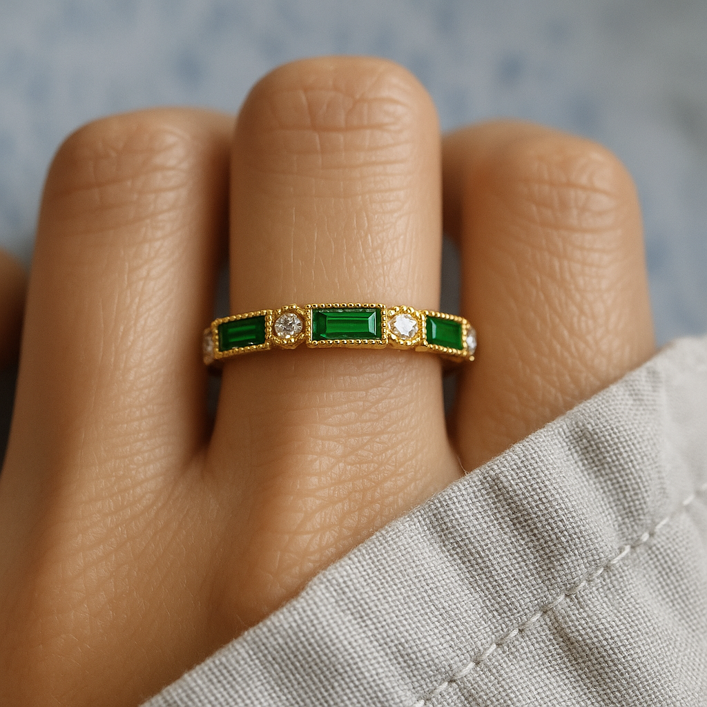 Alex - Grøn Indlagt Zirkonia Guld Ring