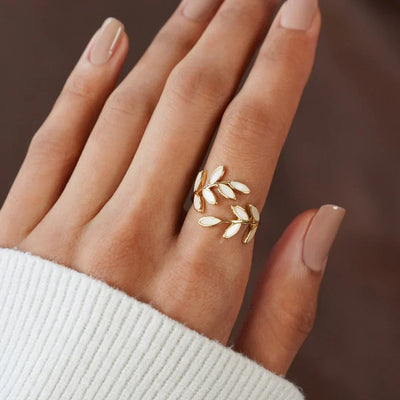 Hvid Opal Blad Justerbar Ring