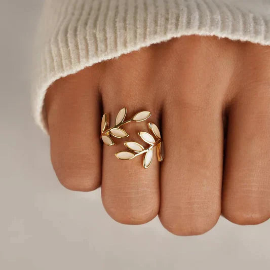 Hvid Opal Blad Justerbar Ring