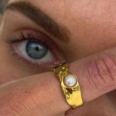 Tidless Naturlig Guld Perle Ring