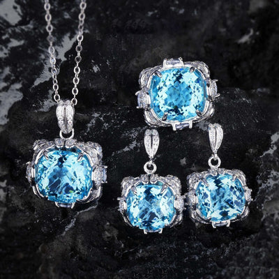 Velora Thandrelle Aquamarin Sæt | Hvidguld 14k - DK