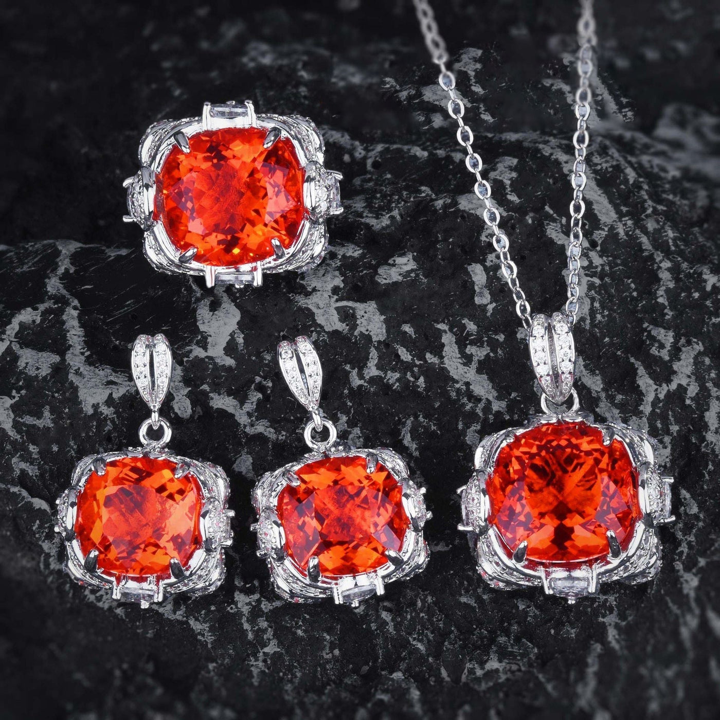 Velora Thandrelle Orange Sæt | Hvidguld 14k - DK