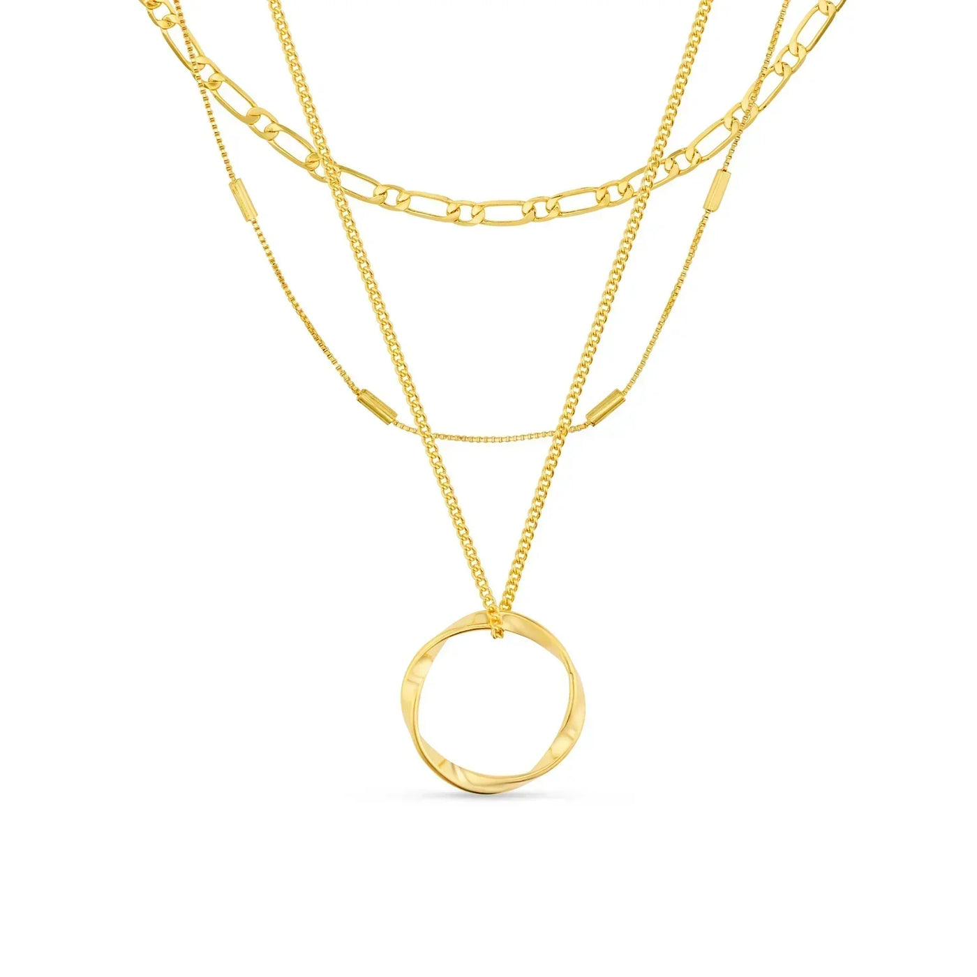 Åben cirkel tre-rækkers halskæde | Guld 18k