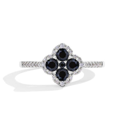 Soraya Kleeblatt Ring Sort | Hvidguld