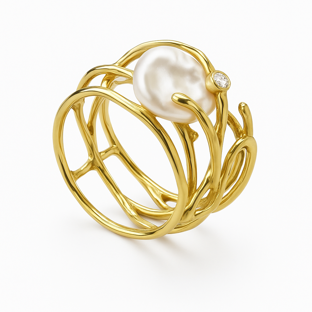 Retro Perle Guld Ring