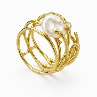 Retro Perle Guld Ring