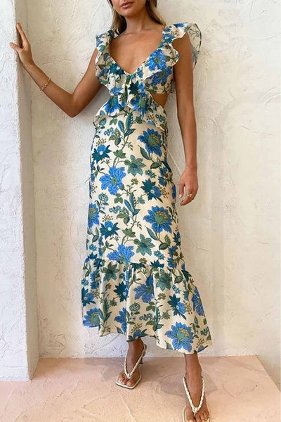 Rosea Floral kjole med flæser