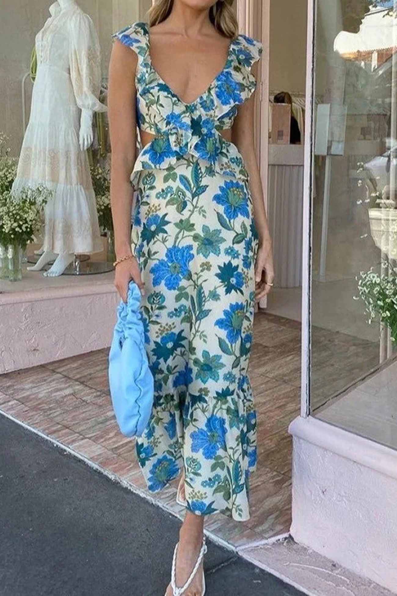 Rosea Floral kjole med flæser