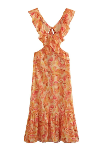 Rosea Floral Kjole med Volanger