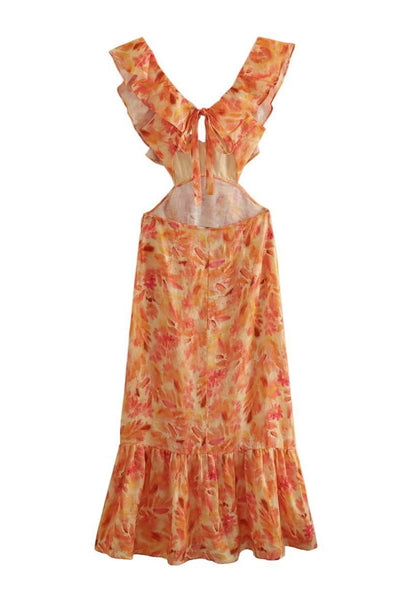 Rosea Floral Kjole med Volanger