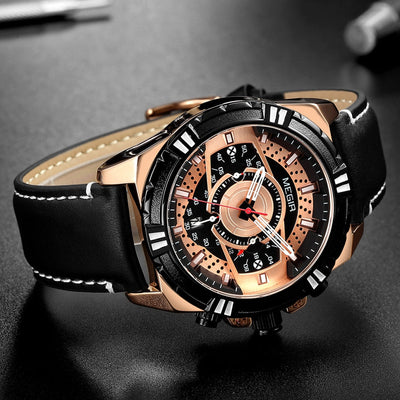 Luksus Kvarts Chronograph Militær Sport Læder Ur