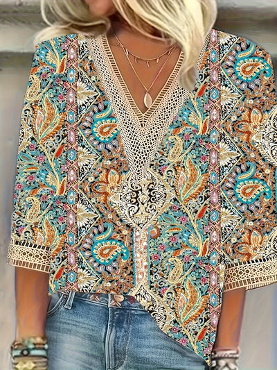 Boheme V-hals Bluse med Mønster | Olsen & Olsen™
