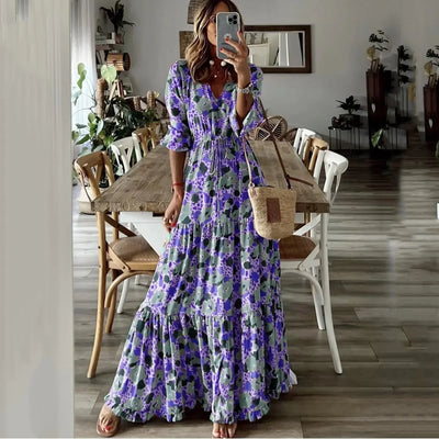Liora | V-Hals Sommerprint Maxi Kjole
