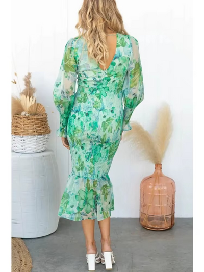 Robe Amilia Med V-udskæring & Puffede Ærmer