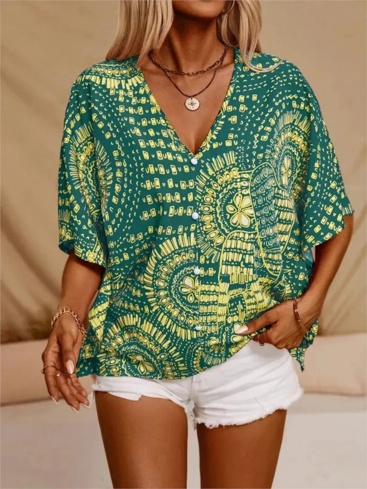 Ellaine | Boho blouse med levende print