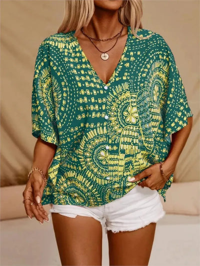 Ellaine | Boho blouse med levende print