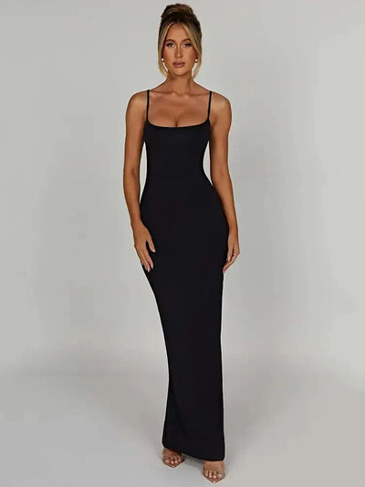 Rosa maxi bodycon kjole med tynde stropper, uden ryg