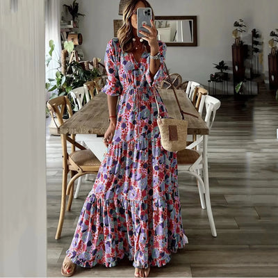 Liora | V-Hals Sommerprint Maxi Kjole