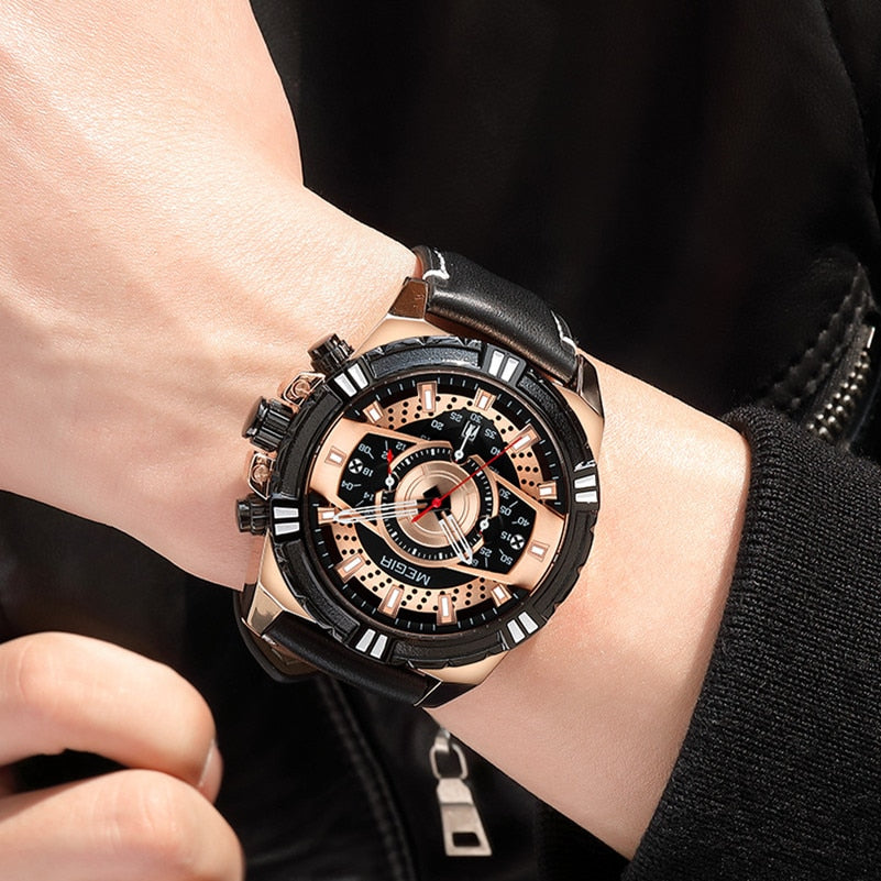 Luksus Kvarts Chronograph Militær Sport Læder Ur