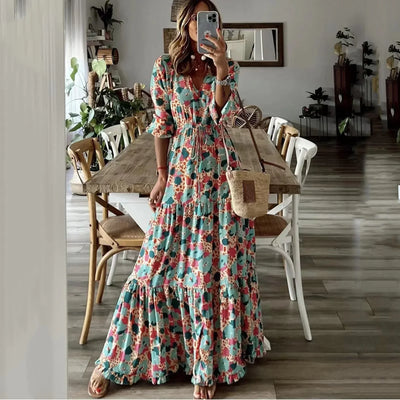 Liora | V-Hals Sommerprint Maxi Kjole