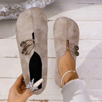 Dame Mokkasiner i Suede med Knapper
