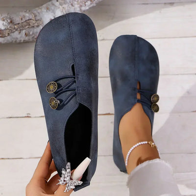 Dame Mokkasiner i Suede med Knapper