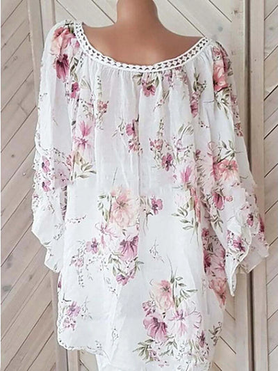 Blomsterprint Hørbluse med Snørelukning | Olsen & Olsen™