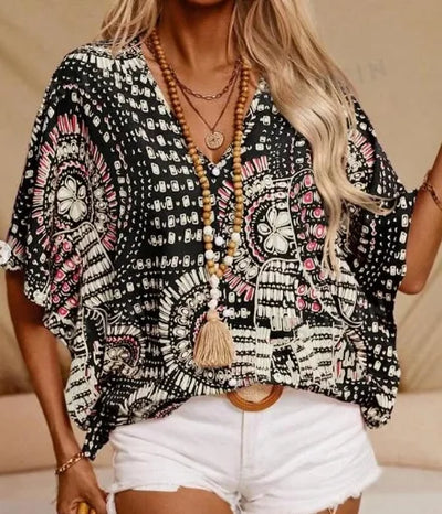 Ellaine | Boho blouse med levende print
