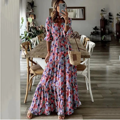 Liora | V-Hals Sommerprint Maxi Kjole
